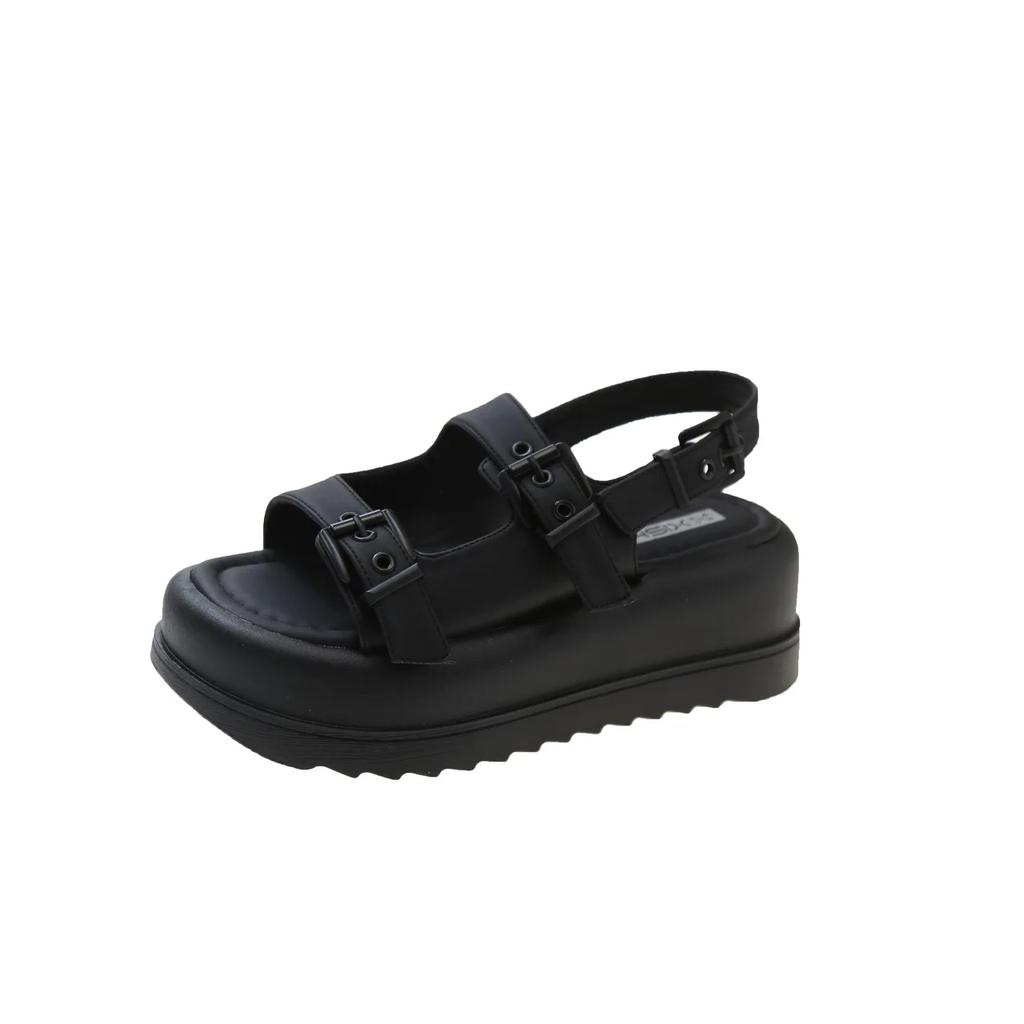 Модные сандалии на толстой подошве для женщин, лето 2024 г., новые европейские и американские двухслойные пляжные сандалии для женщин, туфли на платформе, сандалии