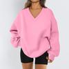 Ladies Long Sleeve Solid Color V-neck Sweatshirt