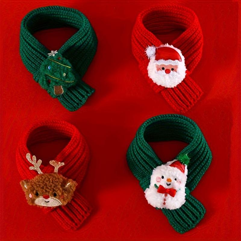 1Pc Pet Knitted Christmas Scarf - Cartoon Elk & Snowman Design, Warm Plush Scarf for Cats & Dogs, Cute Festive Pet Accessories
