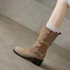 Fashionable Belt Buckle Retro Mid-calf Boots 2024 New Versatile Autumn Thick Heel Western Women's Leather Knight Short Boots