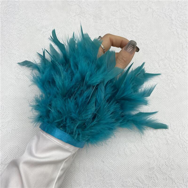 1 шт., манжеты из страусиного пера из натурального меха, манжеты из страусиных перьев, браслет с застежкой, манжеты из перьев, рукав на запястье