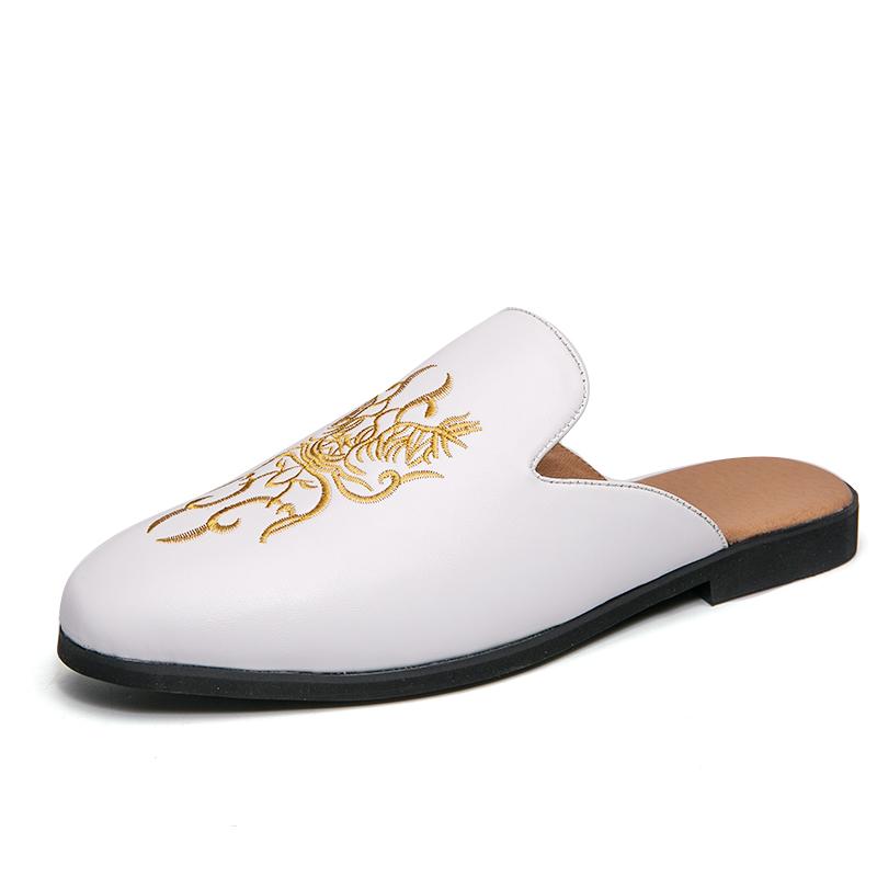 Летняя вышивка, полуботинки для мужчин, туфли, мюли, мужские шлепанцы, кожаная повседневная обувь, вечерние лоферы, тапочки, балетки, сандалии 2025