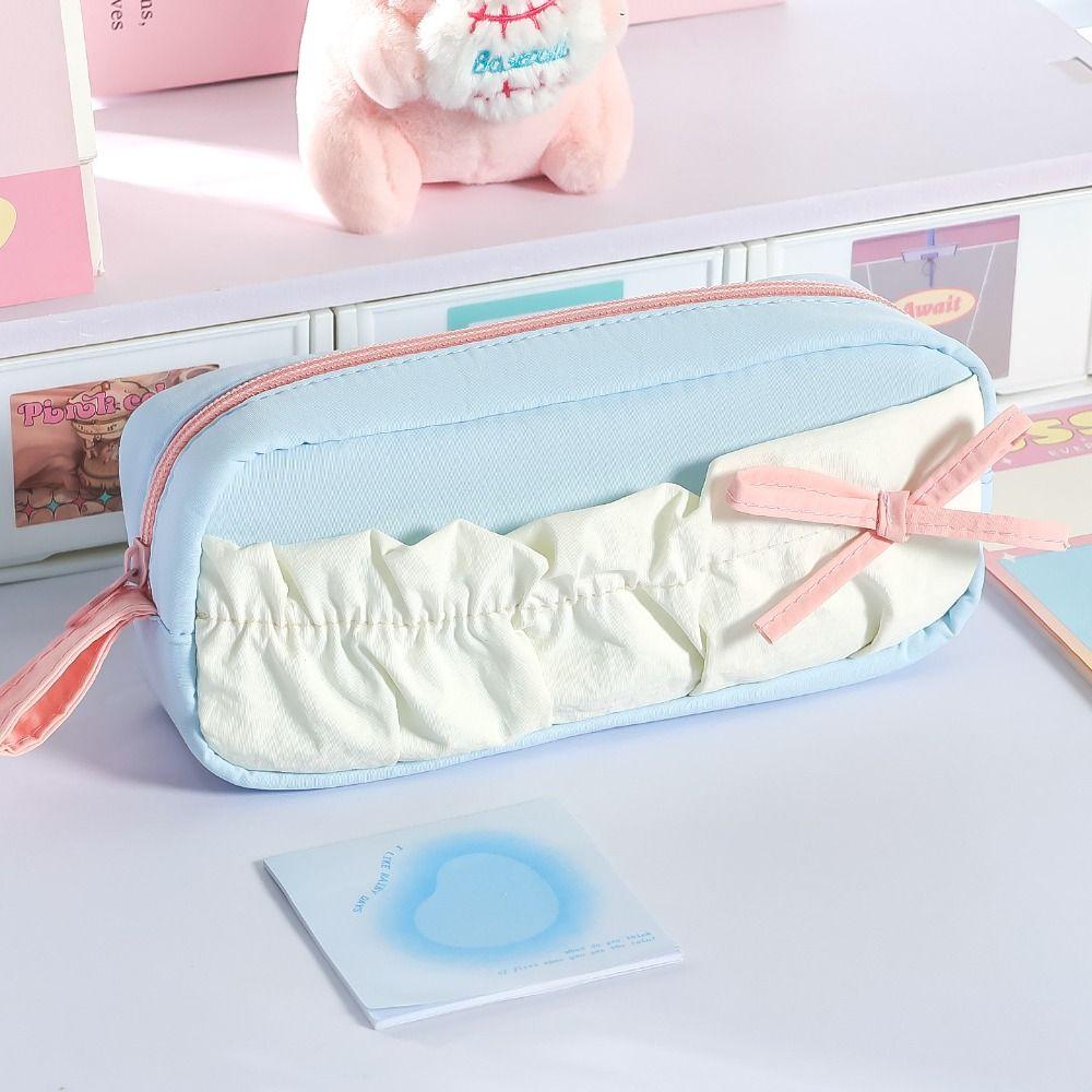 Multi-layer Pen Bag Color-blocking Stationery Storage Bag Portable Pencil Case Students Gift