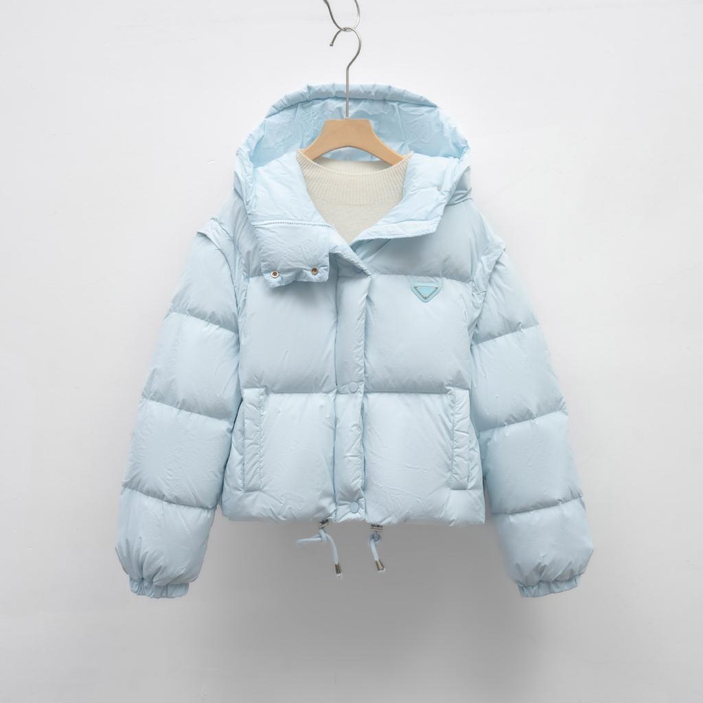 Solid Color Removable Sleeves Down Cotton Clothes Women's Winter New Design Short Vest Hooded Bread Clothes