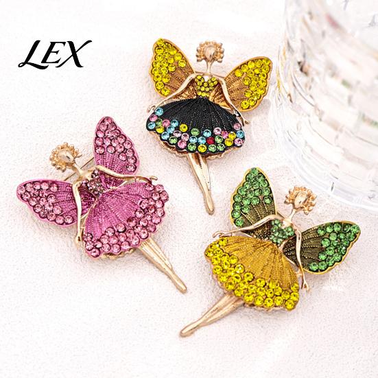 Ballet Fairy Brooch Pin Sparkling Rhinstone Brooch, Winged Dancer Girl Alloy Lapel Shirt Accessory Pin, Women Jewelry Accessories for Suit Dress Coat