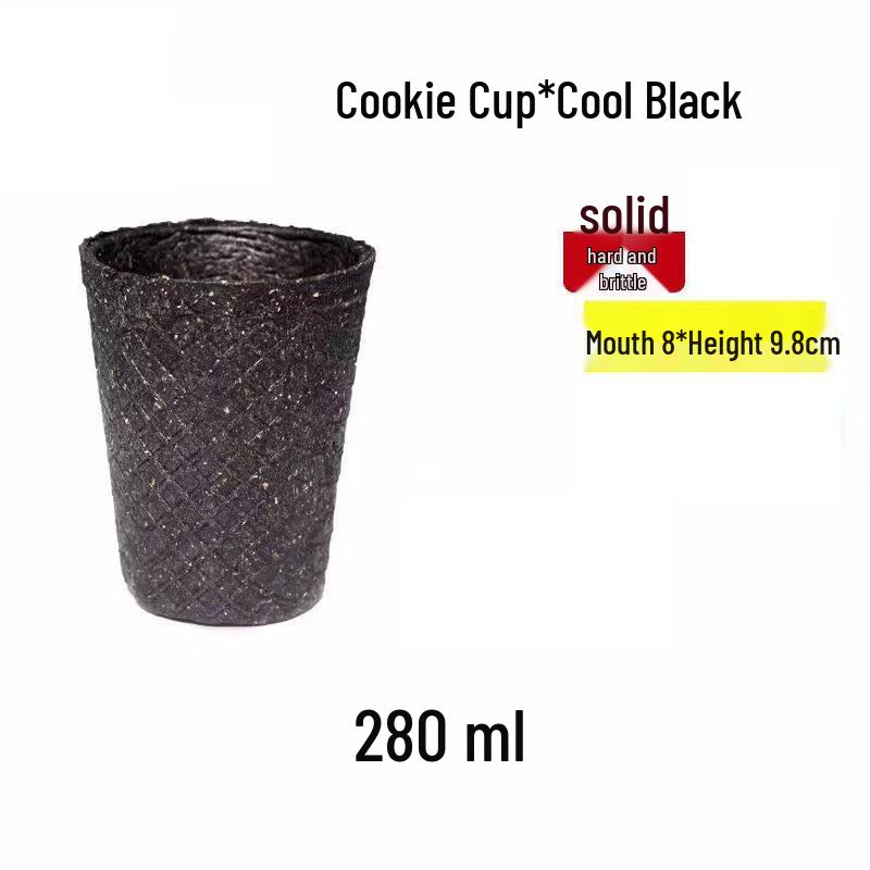 Edible Crispy Coffee Cups - Cool Black, 280ml (48-Pack)