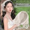 Women Headband Plaid Print Lace Stitching Triangle Scarf Non-Slip Headband Pastoral Style Hair Hoop Hair Accessory
