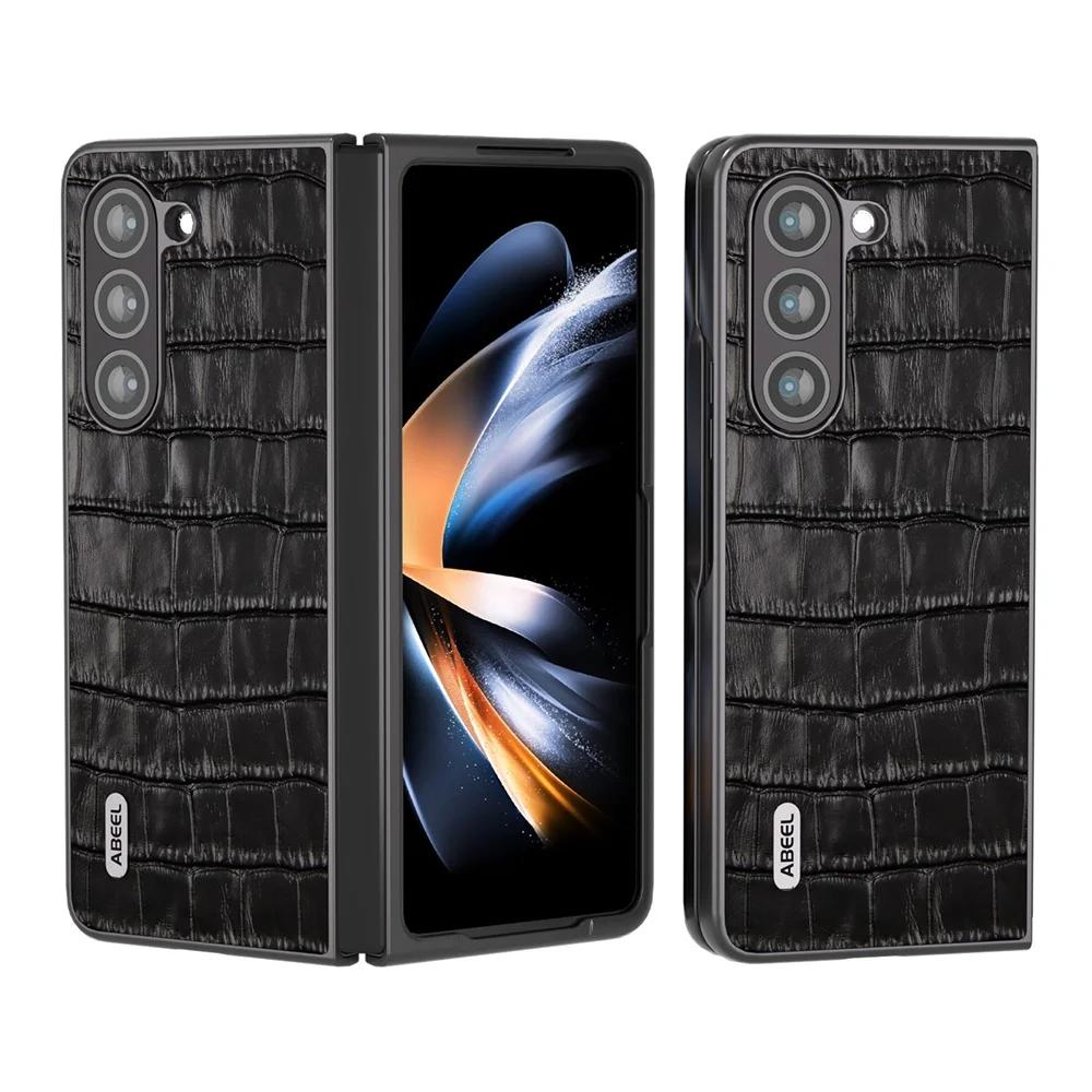 Роскошный чехол из натуральной кожи с узором под крокодила для Samsung Galaxy Z Fold 6 5 Fold 4 3 2 Защитная оболочка Противоударный Полное покрытие
