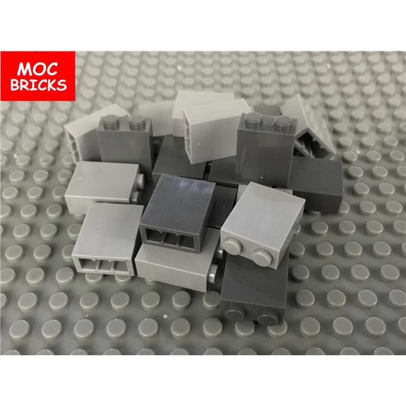 100 шт./лот Кирпичики MOC Темно-серый и Светло-серый Кирпичик 1 x 2 x 2 с держателем для штырьков внутри, совместимый с 3245C Строительные блоки DIY Игрушка подарок