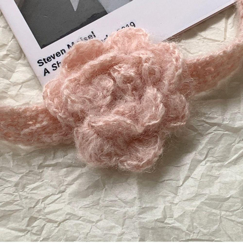 Handmade Crocheted Rose Wool Shawl Solid Color Long Narrow Scarves Sweet Knitted Scarf Outdoor