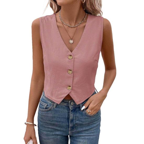 Women's Sleeveless Vest Top V Neck Button Down Crop Tank Top Summer Going Out