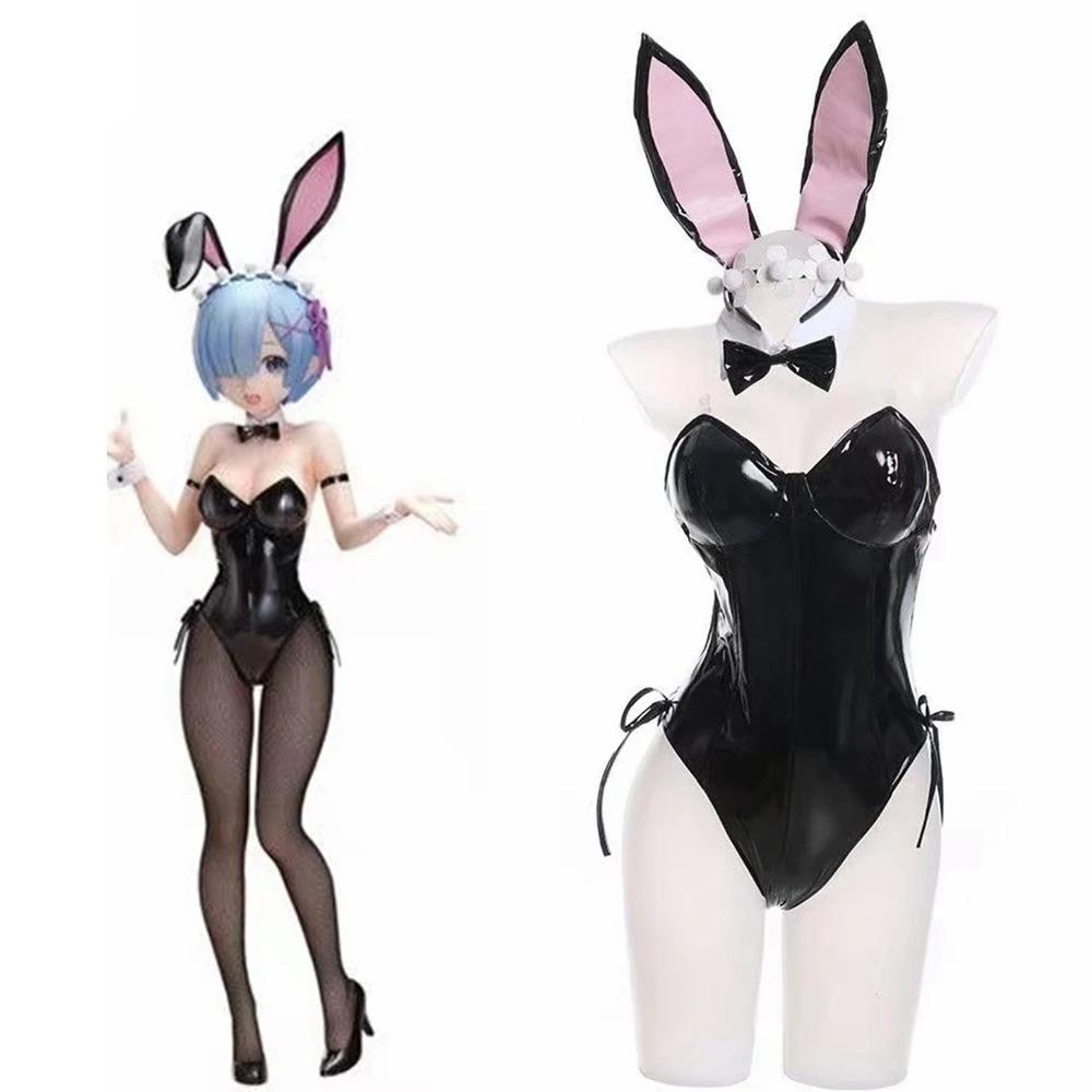 Кожаные костюмы унисекс для девочек из аниме Playboy Bunny Rem, костюмы для косплея на Хэллоуин, рождественские вечерние комплекты, униформа, костюмы