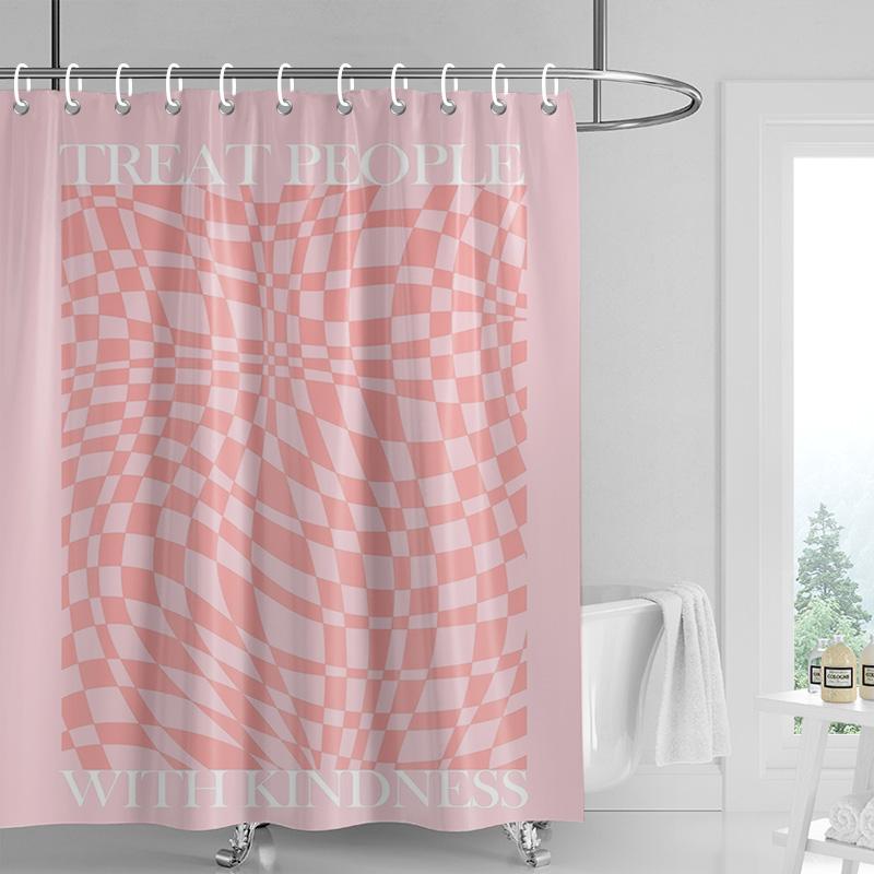 Ins style bathroom soft cloth shower curtain abstract geometric pattern design waterproof bathroom door curtain decoration