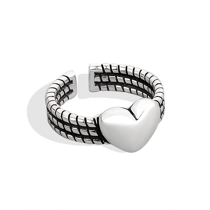 Personalized Ring Retro Do Old Dots Curve Open Ring Tide People Fashion Simple Finger Ring Students Simple Adjustable Accessories Fresh and Sweet