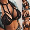 Sexy Women Lingerie Bra Sheer Lace Halter Choker Bondage Straps Hollow Out Erotic Crop Top Bralette