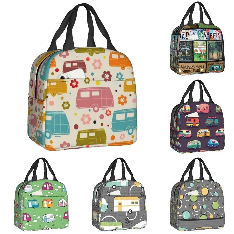Красочные старинные караваны и цветы узор термоизолированные сумки для обеда женские счастливые туристы портативная сумка для обеда коробка для еды
