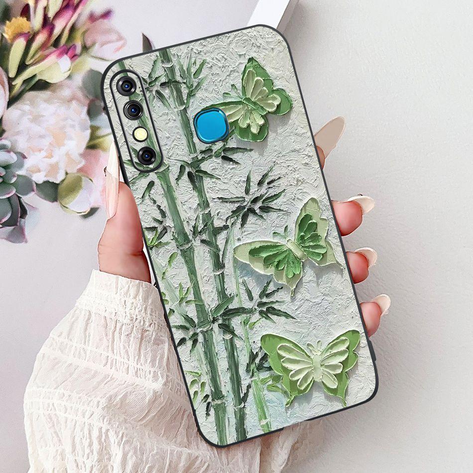 For Infinix Hot 8 Phone Case Hot 8 Lite Hot8 X650 X650C X650B X650D Elegant Floral Cat Pattern Black Silicone Soft TPU Cases