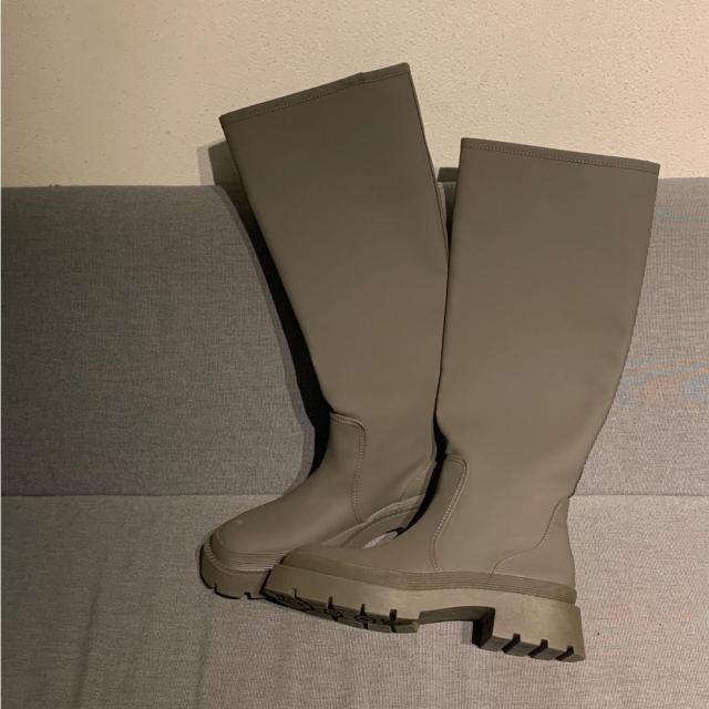 Новые женские высокие сапоги, туфли на платформе с квадратным каблуком, ботинки «Челси», женская обувь, зеленые, черные женские ботинки, размер 35–40, женские ботинки