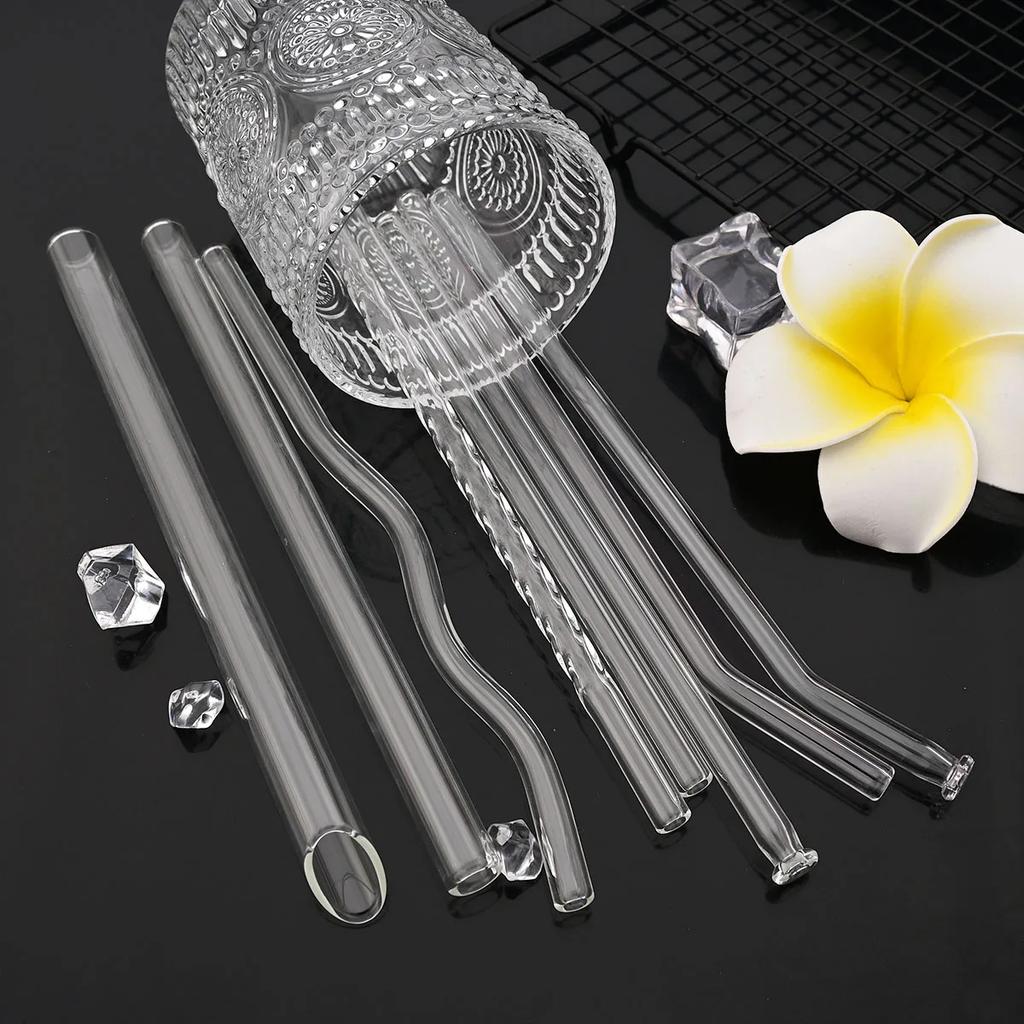 12mm High Borosilicate Glass Straw 4Pcs Reusable Eco Friendly Drinking Straws Set Bubble Tea Smoothies Bar Accessories