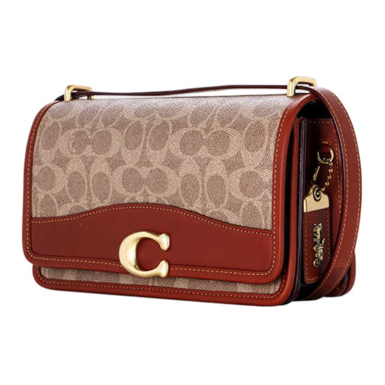 Coach 24 Gold Metal Hardware Pvc Crossbody Shoulder Bag Medium Women bags Red-Brown CQ668-B4NQ4