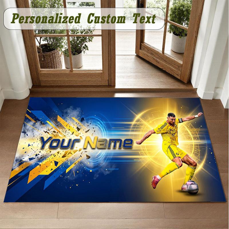 Crystal Velvet Square Rug Custom NameCristiano Ronaldo Pattern Non Slip Home Floor Decor Rug