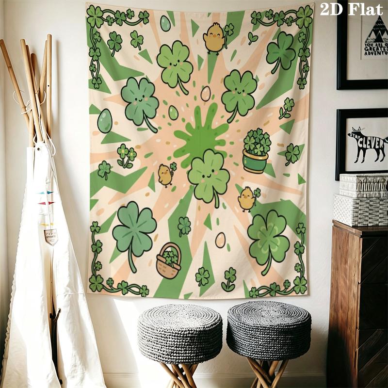 Leaf Clover Wall Tapestry Aesthetic Wall Hanging Printed Fabric Blanket Decorative Tapestries for Bedroom Living Room Home Decor