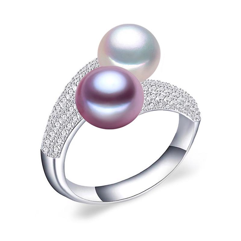 Freshwater Pearl Lsooyh Double Natural Rings For Women Fashion Female Cubic Zirconia Cz Silver Color Ring