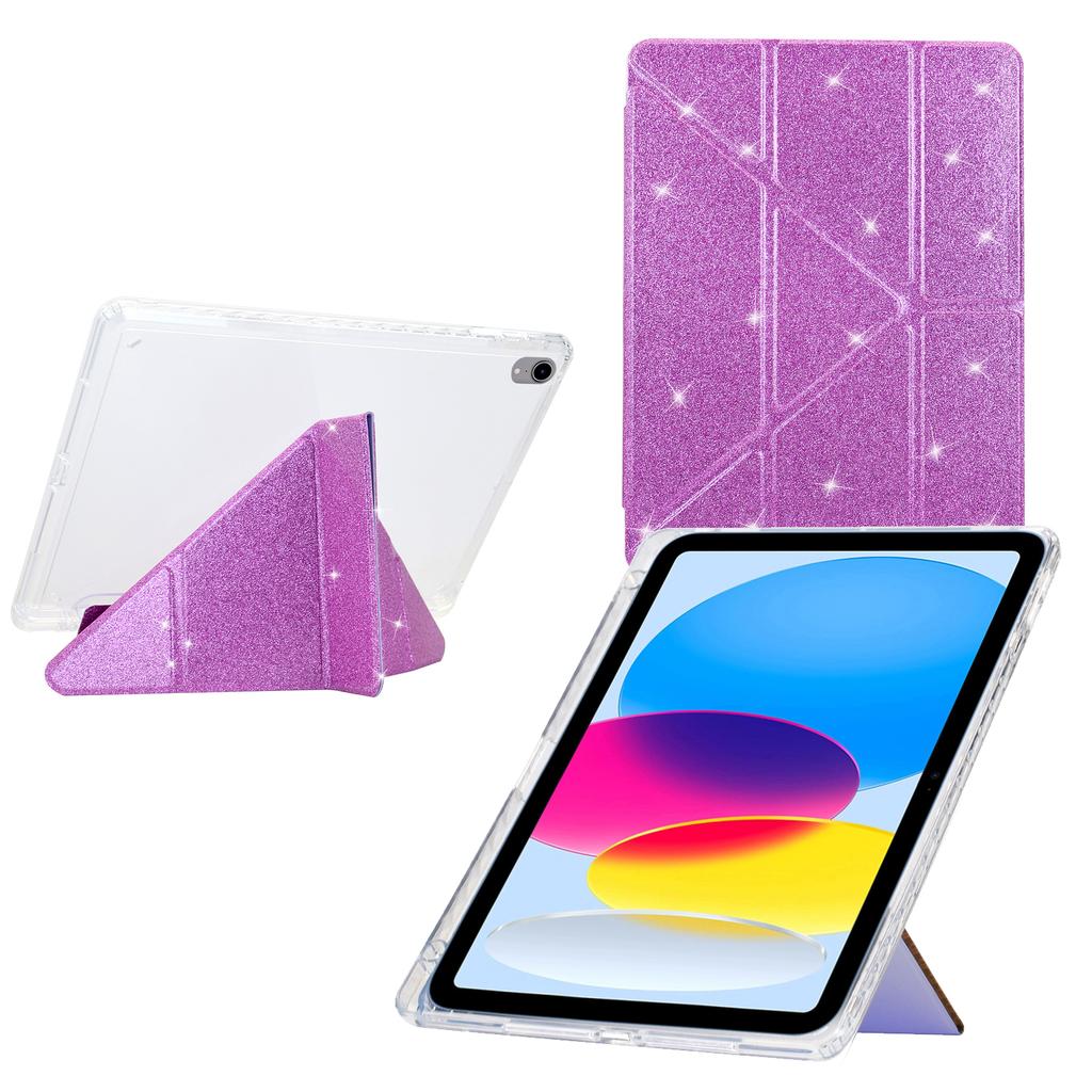 For iPad (2025)/10.9 (2022) Case Y-Fold Stand Glitter Leather TPU Acrylic Clear Tablet Cover