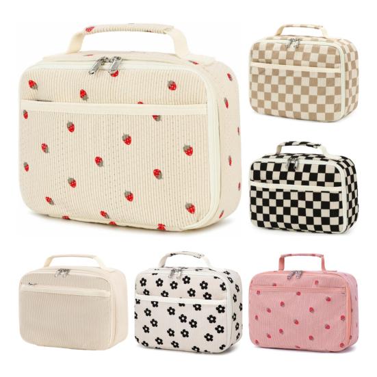 Kids Insulated Lunch Bag Corduroy Lunch Box for School Spacious Cooler Organizer with