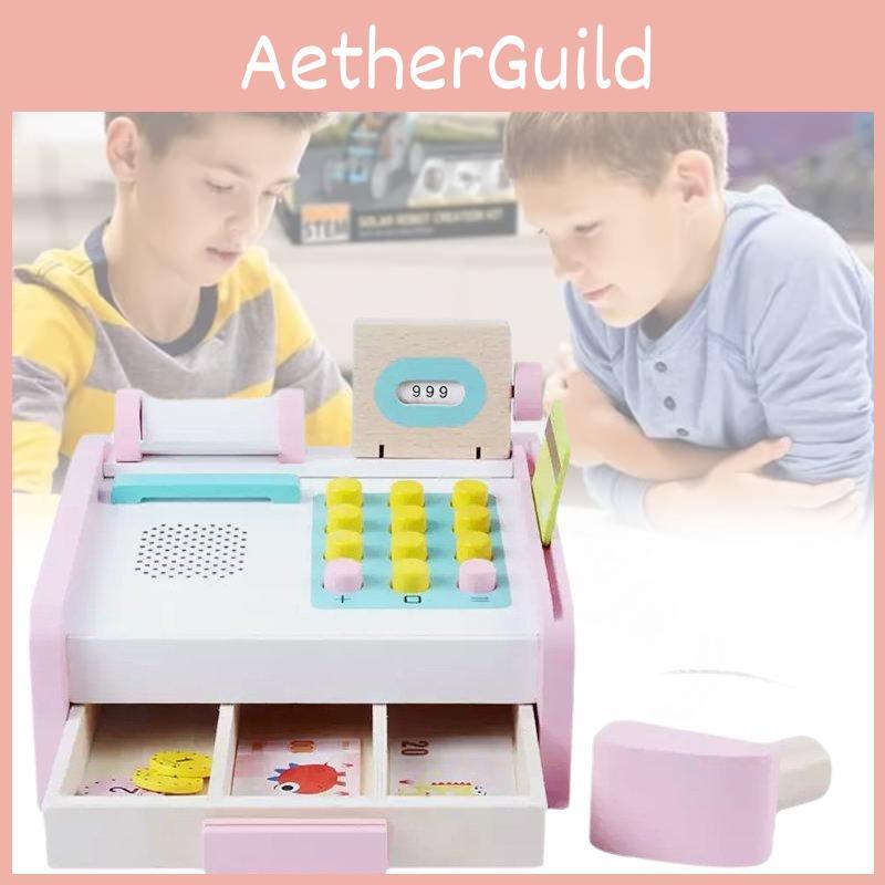 Деревянная игрушечная касса для детей Реалистичная ролевая игра Супермаркет Развлечение для малышей