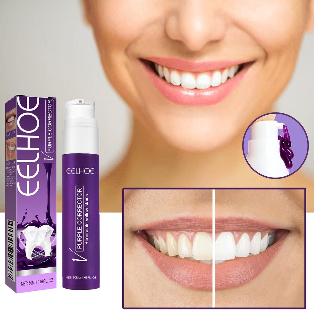EELHOE V34 Purple Toothpaste Tooth Stain Removal Anti-Pigmentation Yellow Teeth Clean White Bright White