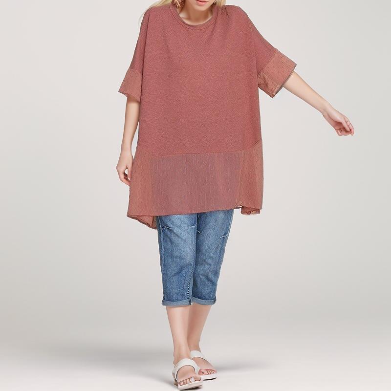 DIMANAF 2021, женская футболка больших размеров, модная женская летняя лоскутная футболка оверсайз с кружевом и круглым вырезом, хлопковые свободные топы с короткими рукавами и футболки