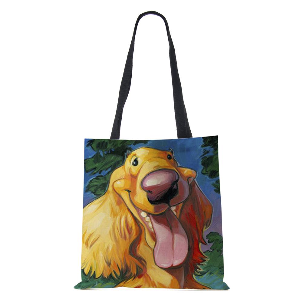 Мультяжная сумка через плечо с собакой, винтажная женская многоразовая холщовая сумка-тоут большой вместимости, повседневная сумка для покупок в стиле Харадзюку, KTY