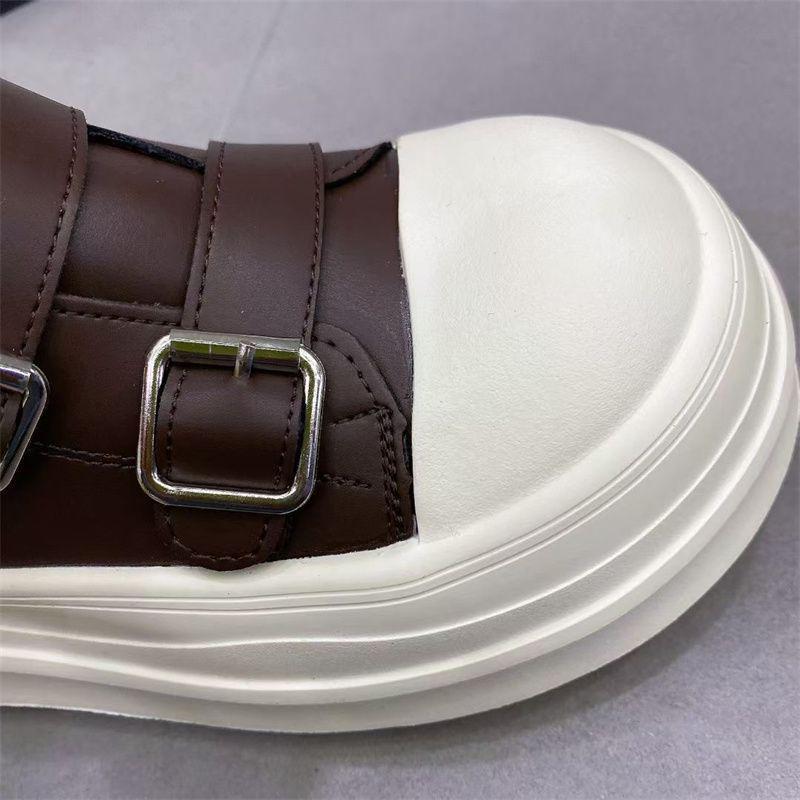 Женские мотоботы в европейском стиле из натуральной кожи с толстой подошвой и пряжкой, увеличивающие рост