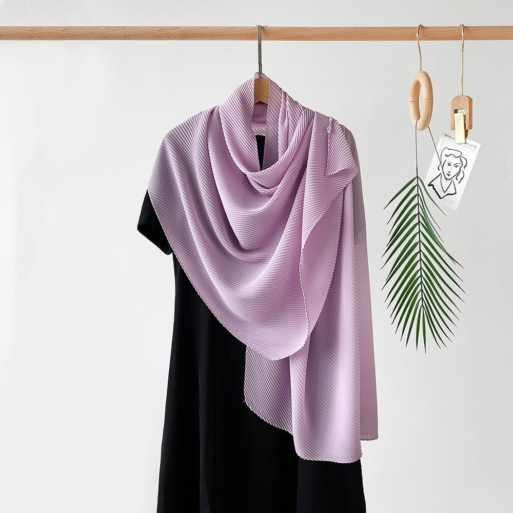 Длинный плиссированный шелковый шарф из искусственного шелка, большой квадратный шарф, однотонный, имитация хлопка и льна, шарф-обертка, платок на голову