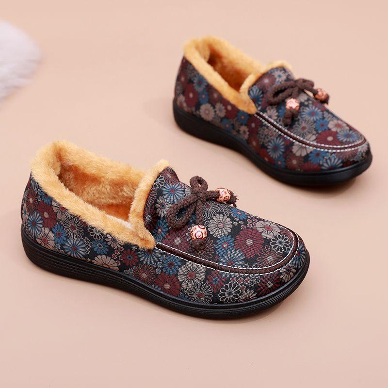 Зимняя обувь из ткани, женская обувь из хлопка, обувь на плоской подошве для людей среднего и пожилого возраста с плюшевым утеплителем и нескользящие хлопковые ботинки