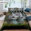 3D Waterfall Duvet Cover Set King Size Microfiber Botanical Floral Trees Pattern Bedding Set Purple Dream Theme Comforter Cover