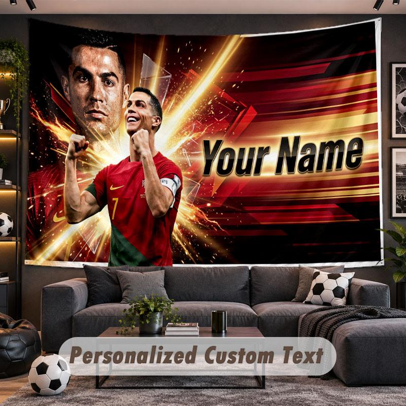 Wall Hanging Tapestry Custom NameCristiano Ronaldo Pattern Personalized Printed Fabric Wall Decor