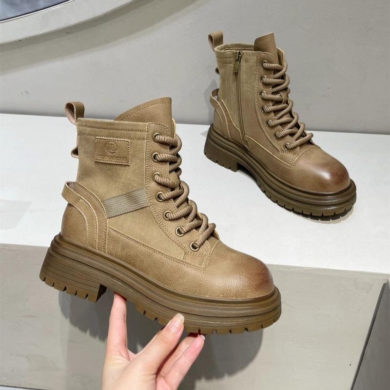 Ботинки Мартин женские нейтральный ветер 2025 весна и осень новые популярные круглый носок ретро рабочие ботинки одинарные ботинки тонкий бархат толстая подошва короткие ботинки