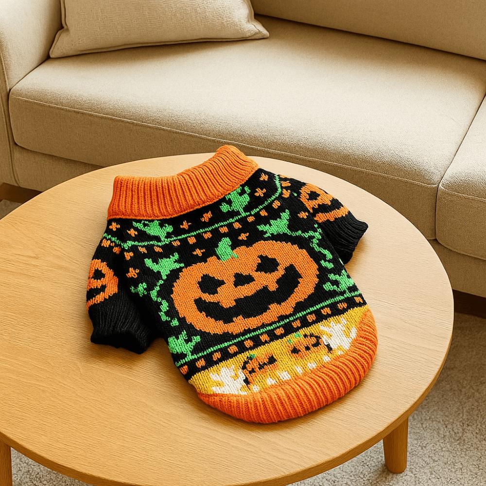 Turtleneck Design Halloween Dog Sweater Pumpkin Costume Dog Knitwear Puppy Outfit