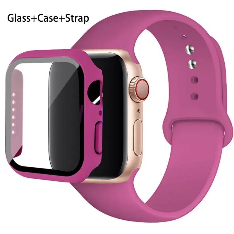 Стекло+корпус+ремешок для Apple Watch band 44 мм 45 мм 42 мм 41 мм 40 мм 38 мм Силиконовый ремешок для часов браслет iWatch series 8 9 7 6 5 4 3 SE
