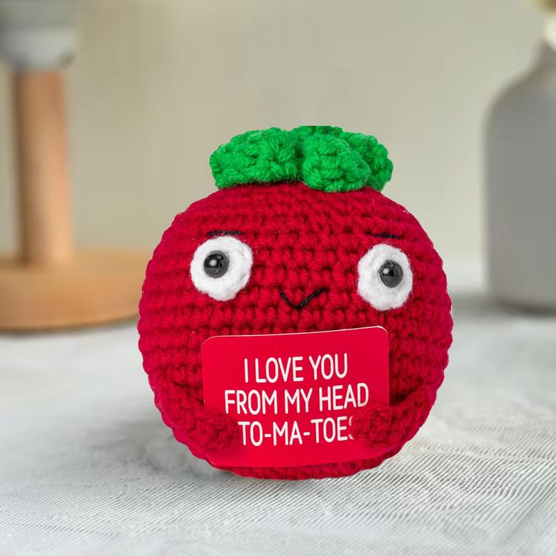 1/3Pcs Tomato Handmade Frend's Gifts Funny Doll With Card Knitted Crochet Room Decoration Positive Energy