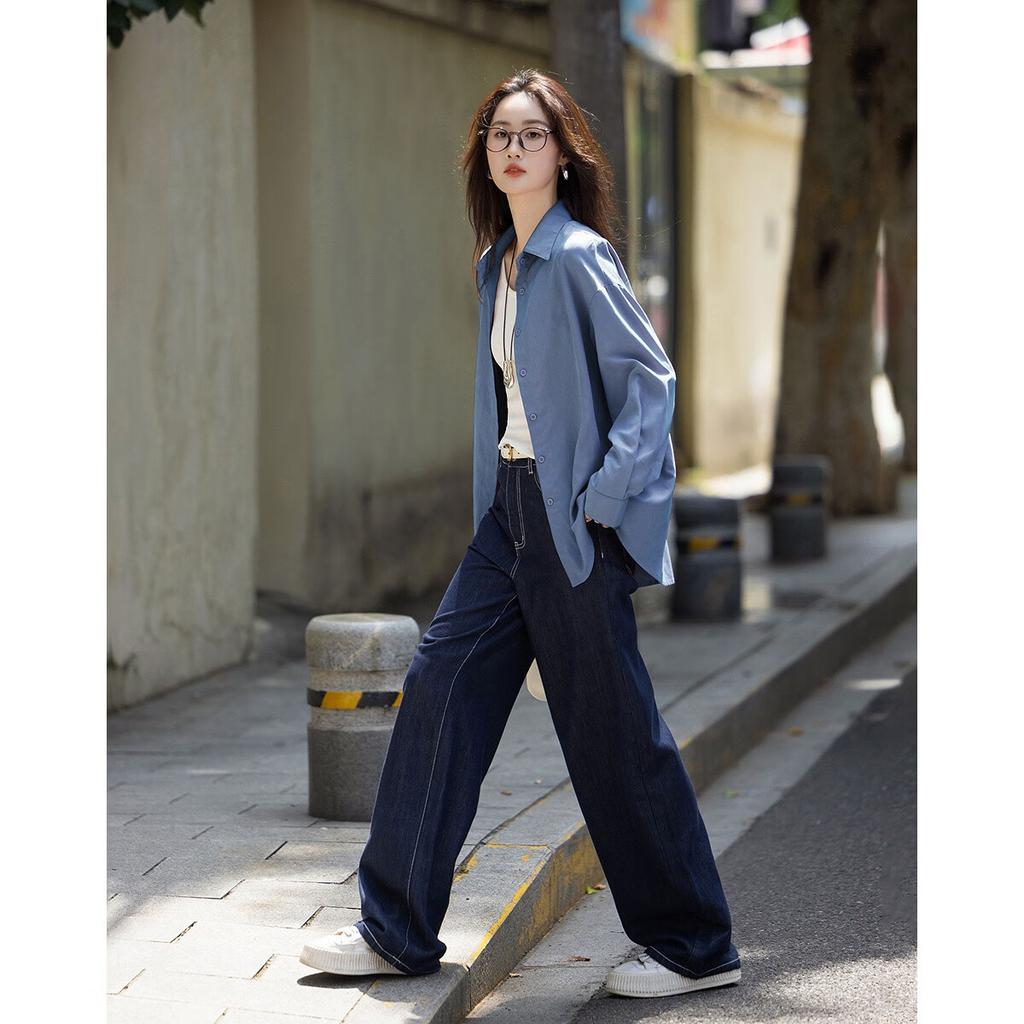 Demana Double-Sided Velvet Autumn Commuter Loose Fit Drop Shoulder Shirt Slimming Petite Lightweight Blouse for Women