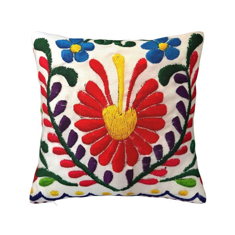 Mexican Otomi Floral Composition Art Modern Throw Pillow Cover Living Room Decoration Folk Flowers Pattern Chair Cushion