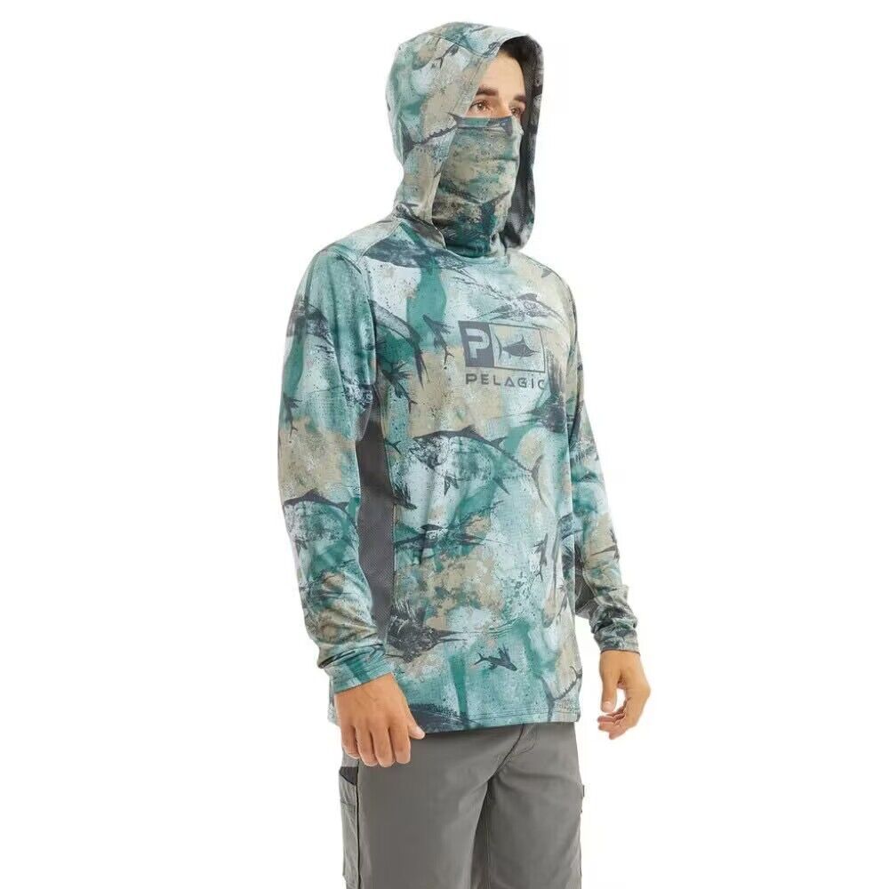PELAGIC camouflage fishing suit for men and women long-sleeved mask hoodie sun protection breathable fishing suit can be