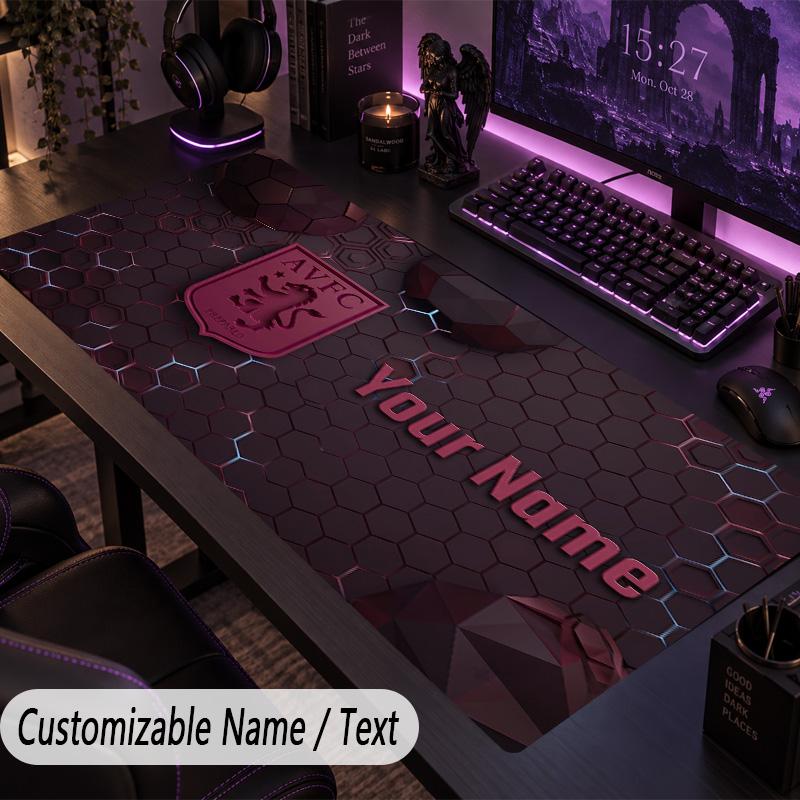 Custom Text Big Mousepad, Extended Desk Pad For Laptop Work GameAston Villa