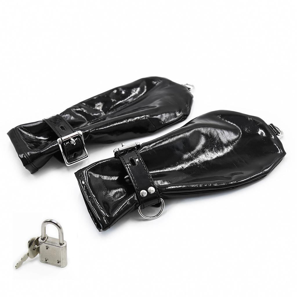 Сексуальные фетиш-костюмы из черной мягкой искусственной кожи, перчатки-кулаки с замками, наручники и цепь для мужчин и женщин, ролевые игры, экзотическая привлекательность