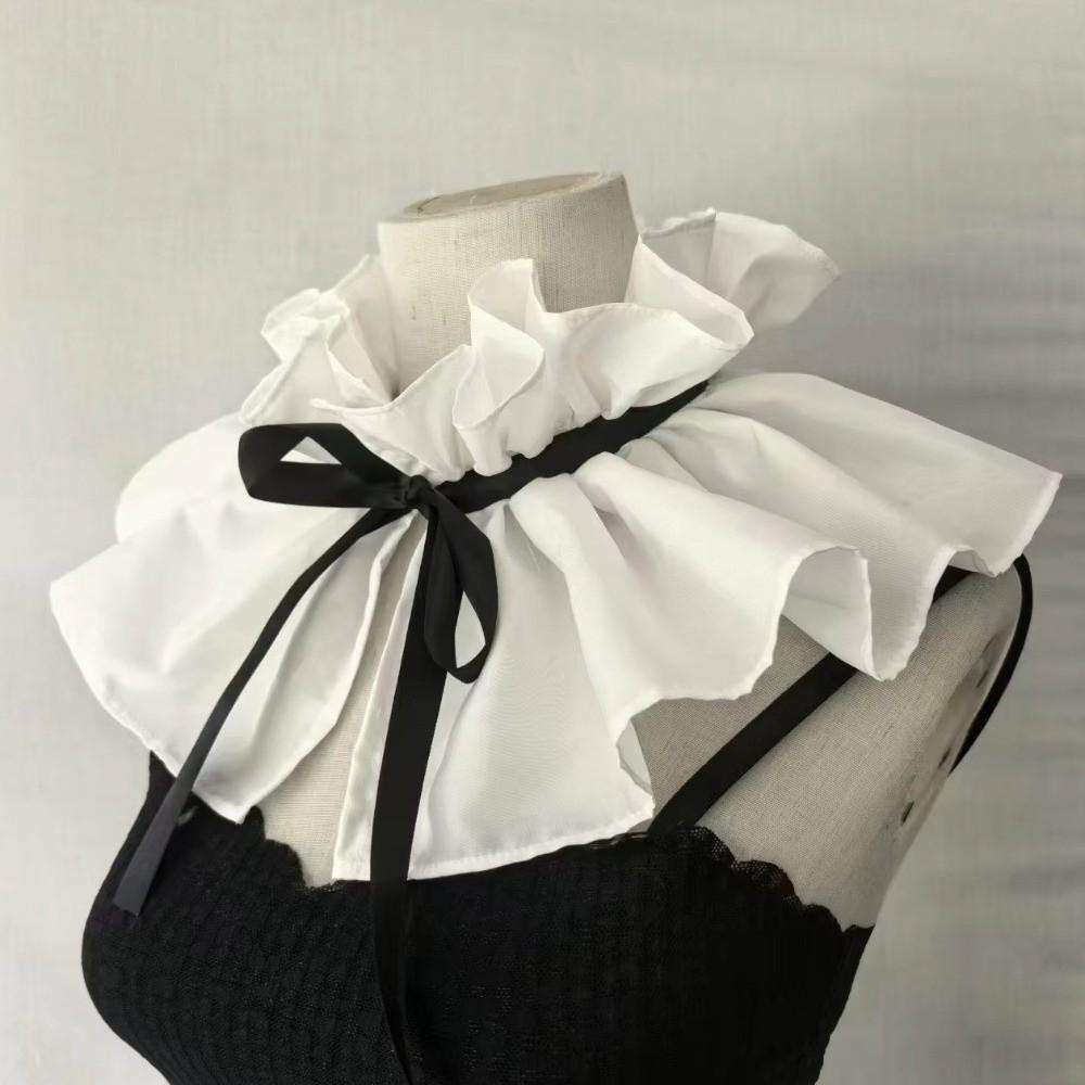 Шарф-накидка с завязками-лентами, с оборками, кружевом, шнуровкой, плиссированный, ретро, с воротником-стойкой, одежда для девочек