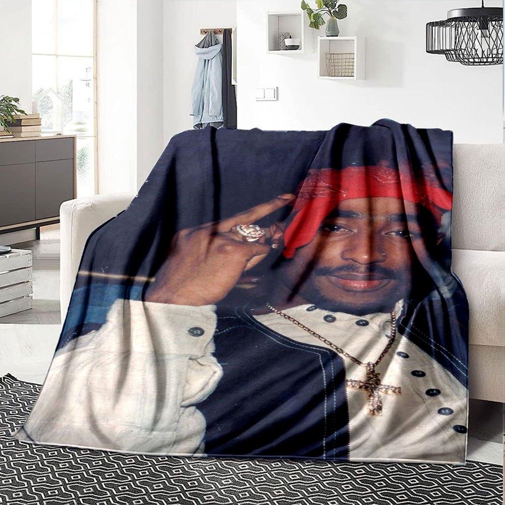 1 шт. Плед в стиле Hip Hop 2Pac, Мягкий, Легкий, Для всех сезонов, Многоцелевой плед для дивана, кровати, офиса и пикников, Французский стиль с культовыми обложками альбомов и цитатами