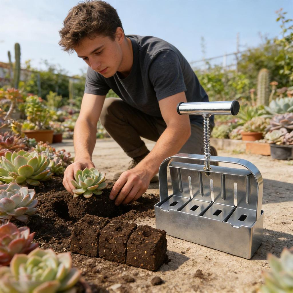 Soil Blocking Tool With Non-Slip Handle Steel Compactor 2inch Block Maker For Gardening For Planting Transplanting Cutting